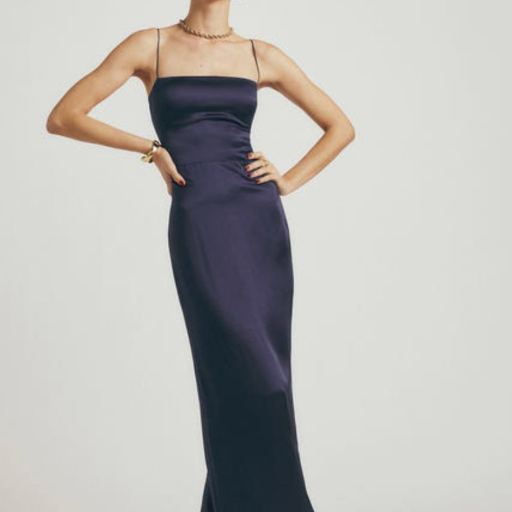 COPY - Reformation Navy Blue Blue Frankie Silk Slip Maxi Dress